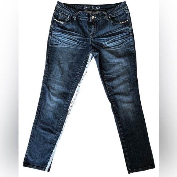 Grace in‎ LA Studded Bedazzled Dark Wash Jeans Women’s Size 13 - Picture 1 of 9